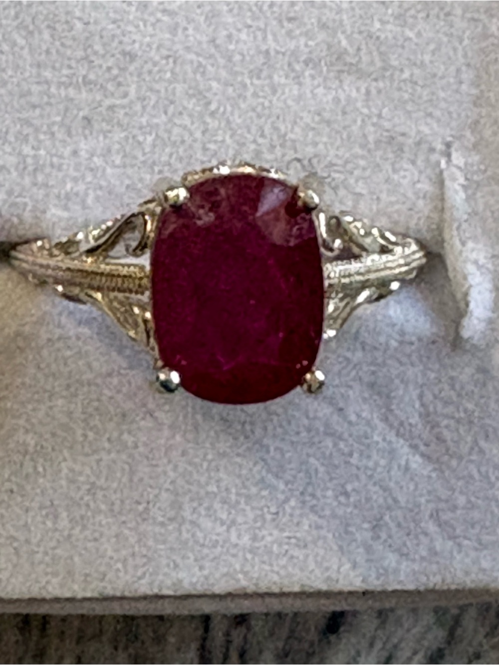 Vintage-Inspired Ruby Red Cushion Ring in Silver 7
